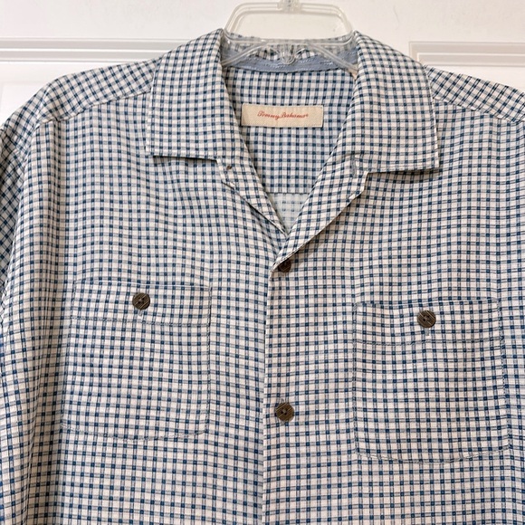 Tommy Bahama Blue Checkered Short Sleeve 100% Silk Men’s Button Up Shirt, Medium - Picture 3 of 12